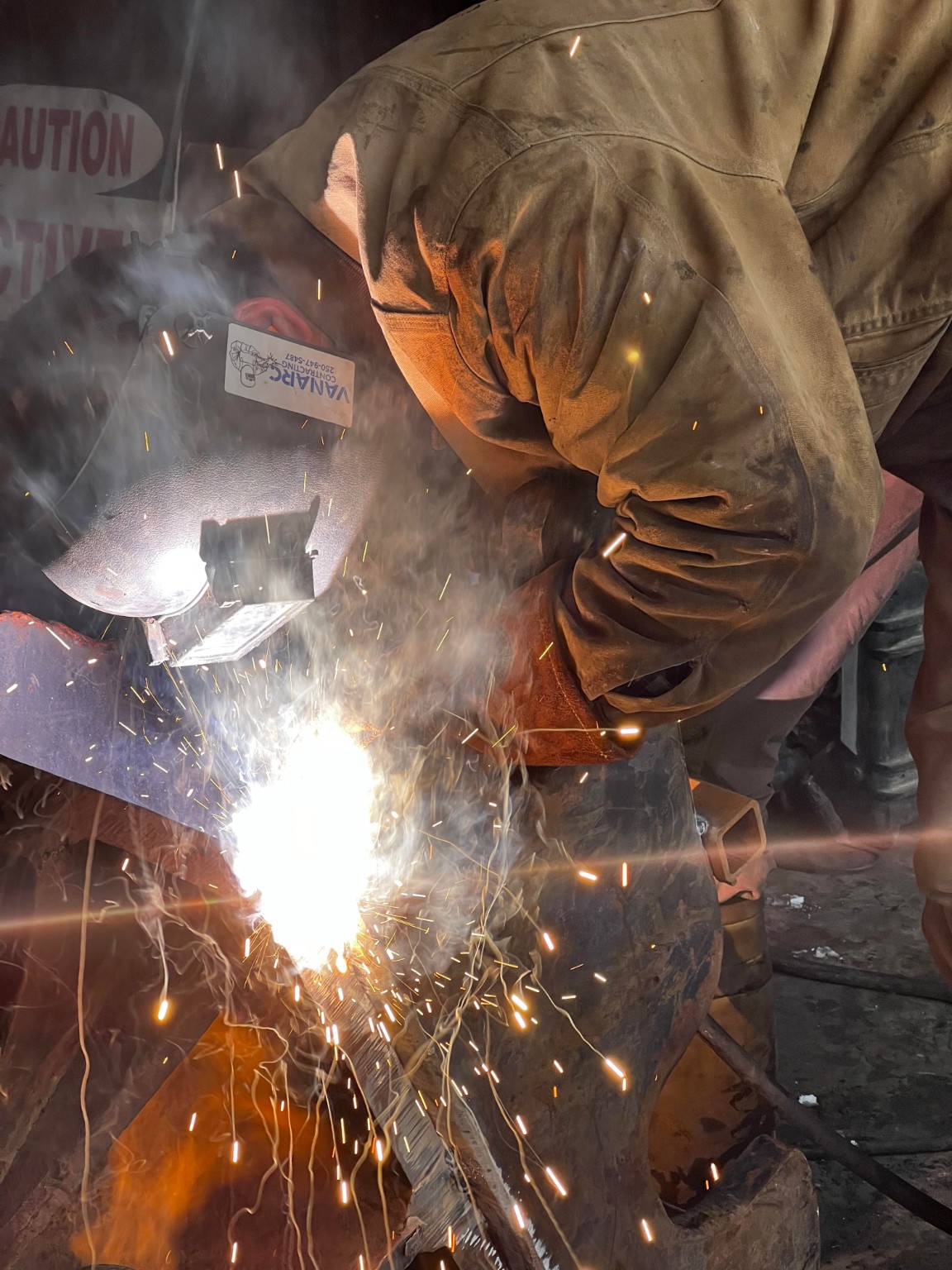 On-site fabrication and welding sparks
